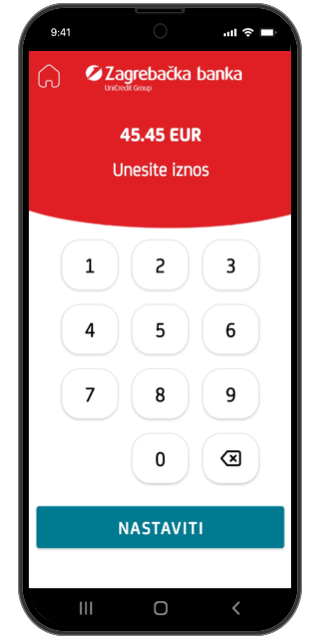 SoftPOS unos iznosa ekran