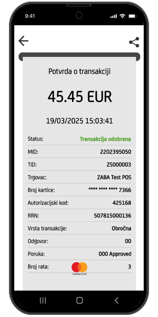 SoftPOS potvrda o transakciji ekran