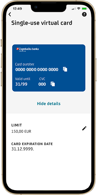 Back side display of a one-time virtual card in m-zaba