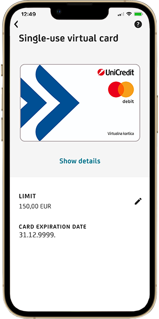 Front side display of a one-time virtual card in m-zaba
